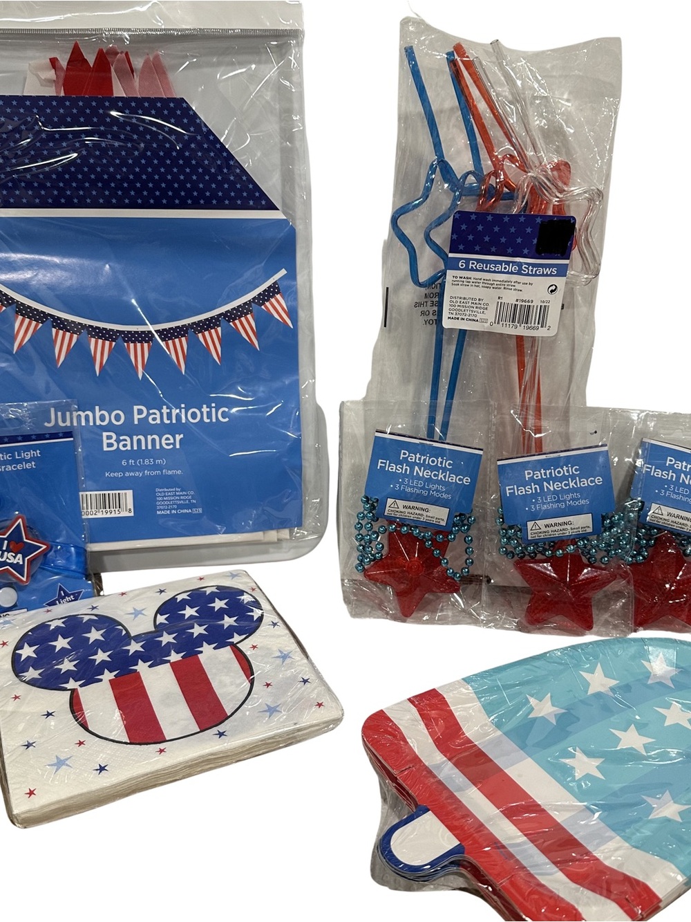 Fourth of July Americana USA Party Bundle Patriotic Flag Banner Light Up Jewelry